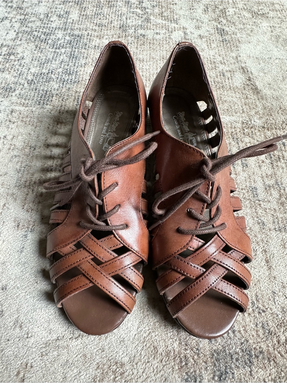 Coach and Four Jilley Leather Women Wedge
Sandal Pep Toe Shoes Sz
6.5M - Picture 2 of 8